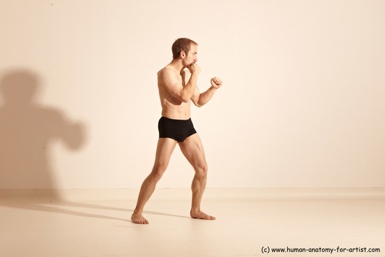 Underwear Fighting Man White Moving poses Slim Short Blond Dynamic poses Academic