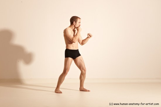 Underwear Fighting Man White Moving poses Slim Short Blond Dynamic poses Academic