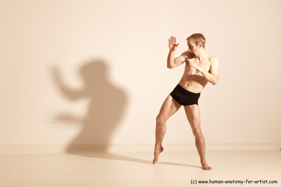 Underwear Martial art Man White Moving poses Athletic Short Blond Dynamic poses Academic