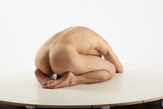 Nude Man White Kneeling poses - ALL Slim Short Brown Kneeling poses - on both knees Realistic