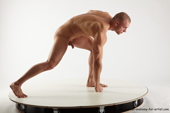 Nude Man White Standing poses - ALL Muscular Short Brown Standing poses - bend over Realistic