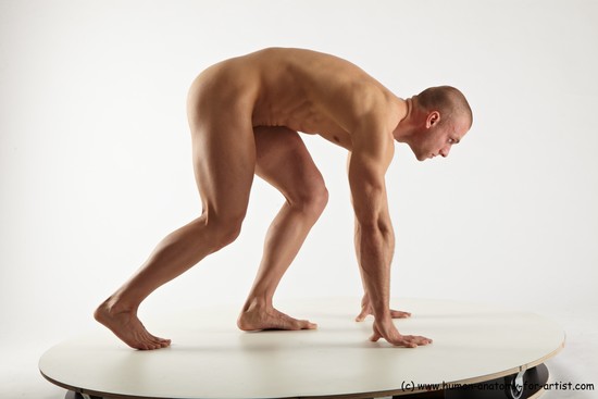 Nude Man White Standing poses - ALL Muscular Short Brown Standing poses - bend over Realistic