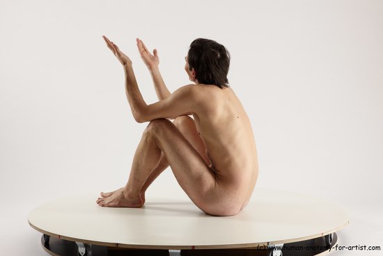 Nude Man White Sitting poses - simple Slim Short Brown Sitting poses - ALL Multi angles poses Realistic