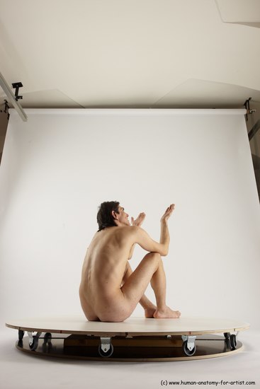 Nude Man White Sitting poses - simple Slim Short Brown Sitting poses - ALL Multi angles poses Realistic