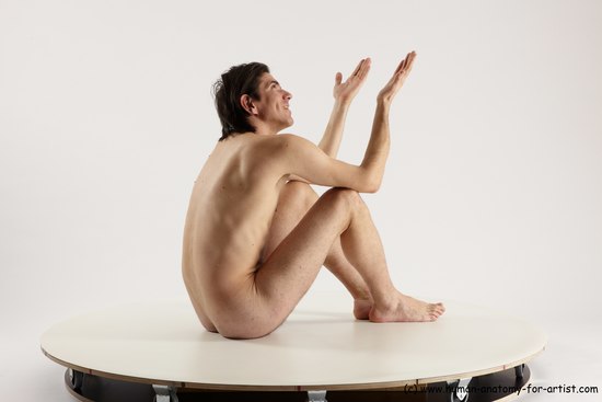 Nude Man White Sitting poses - simple Slim Short Brown Sitting poses - ALL Multi angles poses Realistic