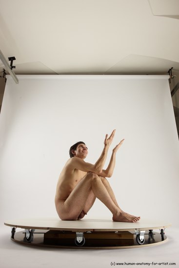 Nude Man White Sitting poses - simple Slim Short Brown Sitting poses - ALL Multi angles poses Realistic