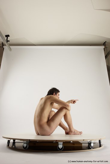 Nude Man White Sitting poses - simple Slim Short Brown Sitting poses - ALL Multi angles poses Realistic