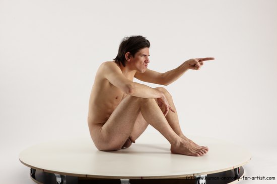 Nude Man White Sitting poses - simple Slim Short Brown Sitting poses - ALL Multi angles poses Realistic