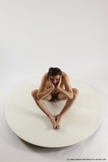 Nude Man White Sitting poses - simple Slim Short Brown Sitting poses - ALL Multi angles poses Realistic