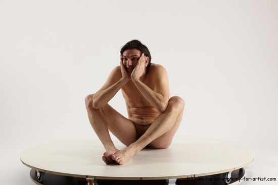 Nude Man White Sitting poses - simple Slim Short Brown Sitting poses - ALL Multi angles poses Realistic