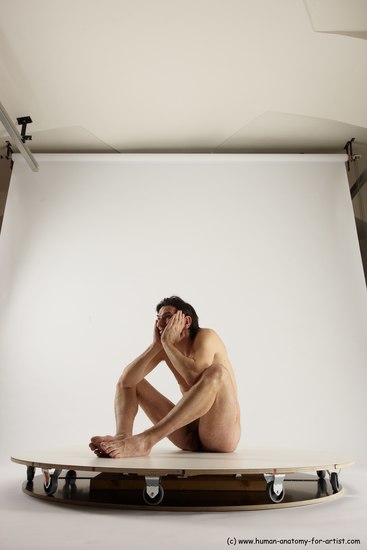 Nude Man White Sitting poses - simple Slim Short Brown Sitting poses - ALL Multi angles poses Realistic