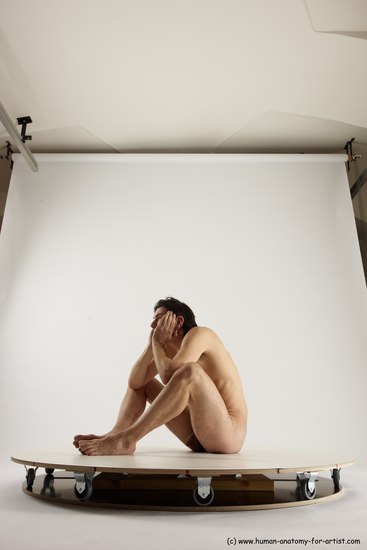 Nude Man White Sitting poses - simple Slim Short Brown Sitting poses - ALL Multi angles poses Realistic