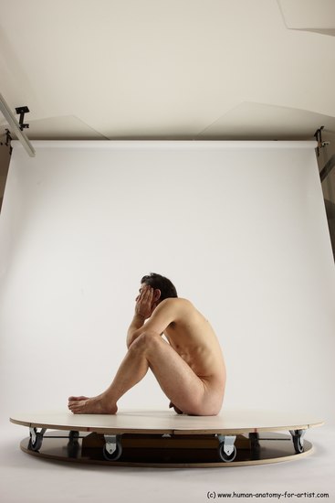 Nude Man White Sitting poses - simple Slim Short Brown Sitting poses - ALL Multi angles poses Realistic