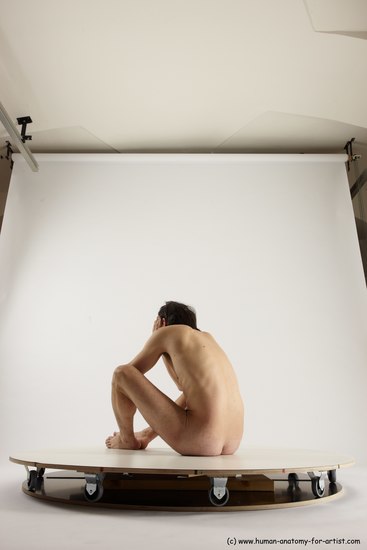 Nude Man White Sitting poses - simple Slim Short Brown Sitting poses - ALL Multi angles poses Realistic