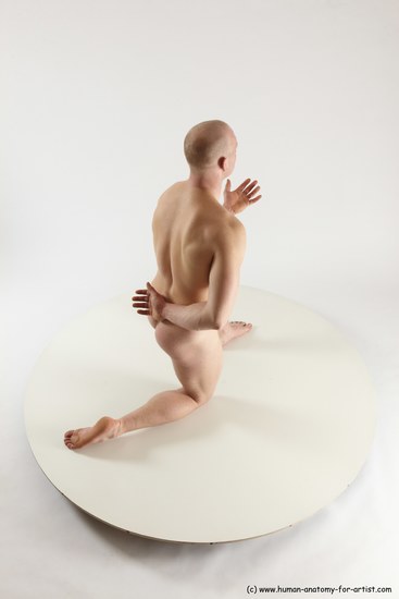 Nude Man White Kneeling poses - ALL Slim Bald Kneeling poses - on one knee Multi angles poses Realistic