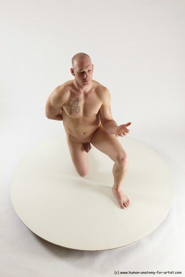 Nude Man White Kneeling poses - ALL Slim Bald Kneeling poses - on one knee Multi angles poses Realistic