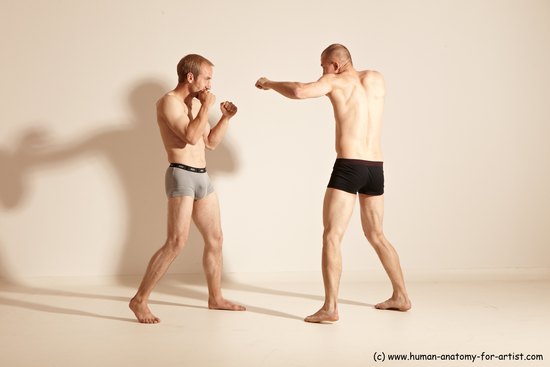 Underwear Martial art Man - Man White Moving poses Slim Short Blond Dynamic poses Academic