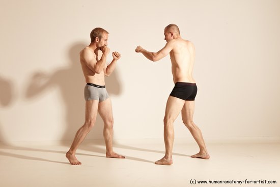 Underwear Martial art Man - Man White Moving poses Slim Short Blond Dynamic poses Academic