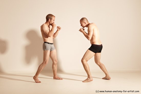 Underwear Martial art Man - Man White Moving poses Slim Short Blond Dynamic poses Academic