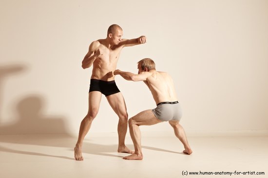 Underwear Martial art Man - Man White Moving poses Slim Short Blond Dynamic poses Academic