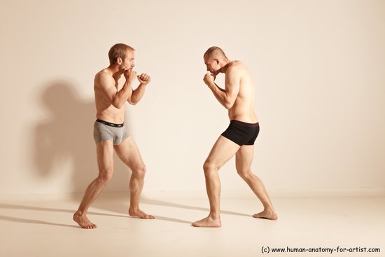 Underwear Martial art Man - Man White Moving poses Slim Short Blond Dynamic poses Academic