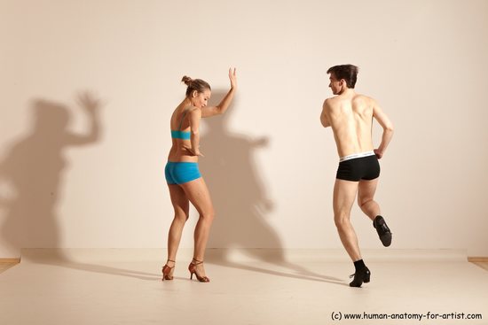 Underwear Woman - Man White Slim Short Brown Dancing Dynamic poses Academic