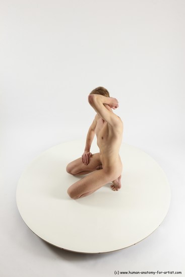 Nude Man White Kneeling poses - ALL Underweight Medium Brown Kneeling poses - on both knees Multi angles poses Realistic