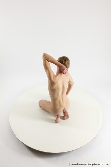 Nude Man White Kneeling poses - ALL Underweight Medium Brown Kneeling poses - on both knees Multi angles poses Realistic