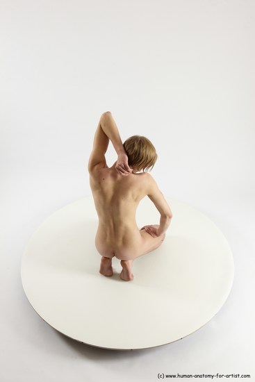 Nude Man White Kneeling poses - ALL Underweight Medium Brown Kneeling poses - on both knees Multi angles poses Realistic