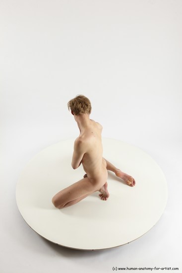 Nude Man White Kneeling poses - ALL Underweight Medium Brown Kneeling poses - on both knees Multi angles poses Realistic