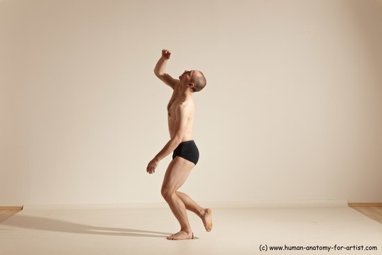 Underwear Gymnastic poses Man White Slim Bald Dancing Dynamic poses Academic