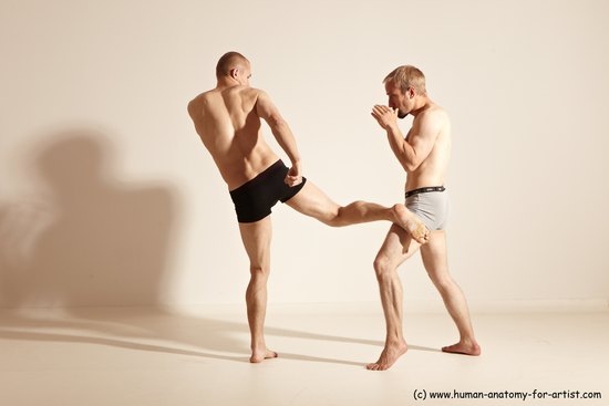 Underwear Martial art Man - Man White Moving poses Athletic Short Blond Dynamic poses Academic