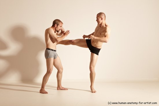 Underwear Martial art Man - Man White Moving poses Athletic Short Blond Dynamic poses Academic