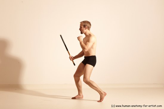 Underwear Martial art Man White Moving poses Slim Short Blond Dynamic poses Academic