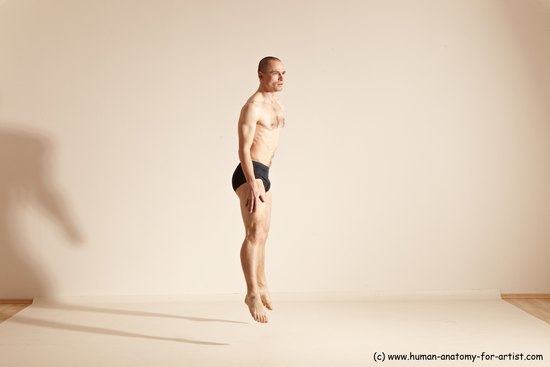 Underwear Gymnastic poses Man White Slim Bald Dancing Dynamic poses Academic