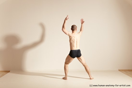 Underwear Gymnastic poses Man White Slim Bald Dancing Dynamic poses Academic