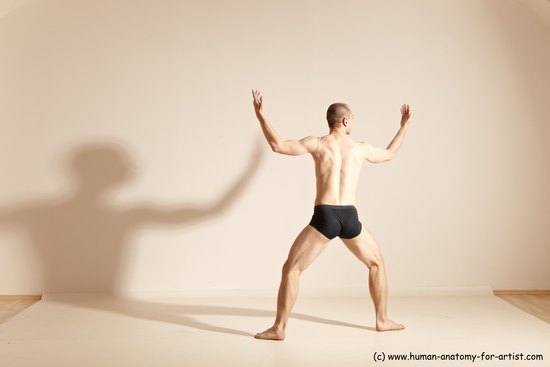 Underwear Gymnastic poses Man White Slim Bald Dancing Dynamic poses Academic