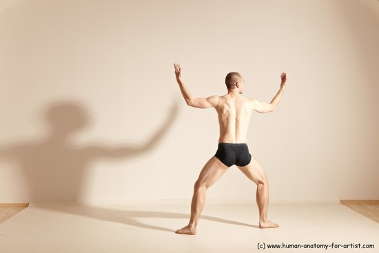 Underwear Gymnastic poses Man White Slim Bald Dancing Dynamic poses Academic