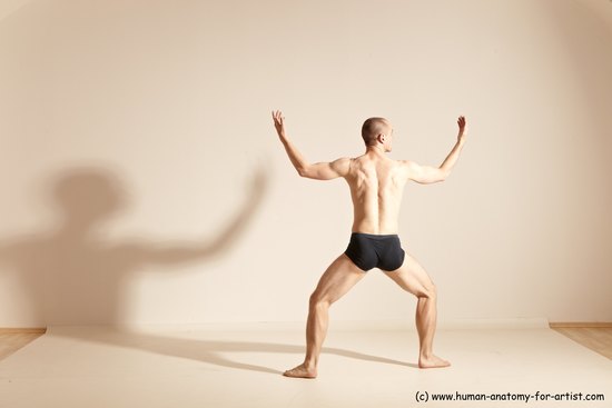 Underwear Gymnastic poses Man White Slim Bald Dancing Dynamic poses Academic