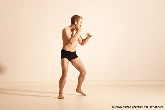 Underwear Martial art Man White Moving poses Slim Short Blond Dynamic poses Academic