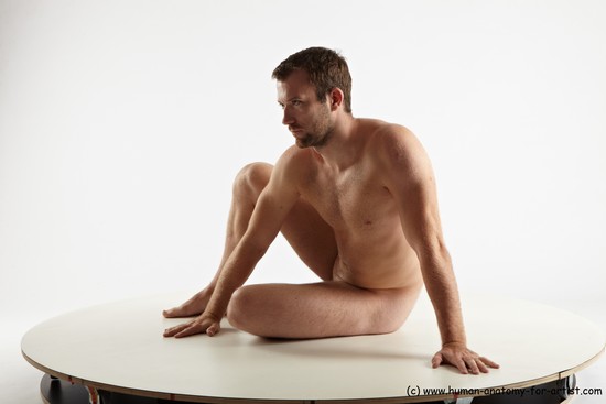 Nude Man White Sitting poses - simple Slim Short Brown Sitting poses - ALL Realistic