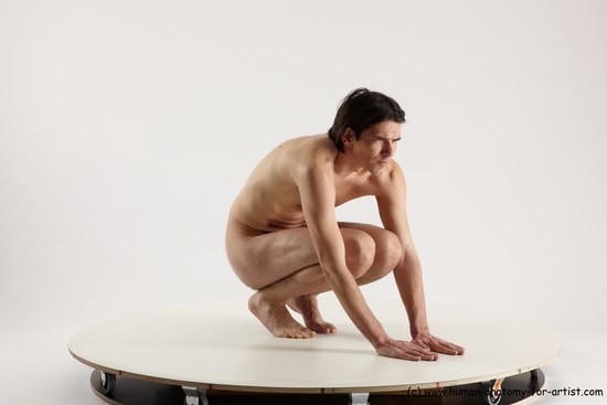 Nude Man White Standing poses - ALL Slim Short Brown Standing poses - knee-bend Multi angles poses Realistic