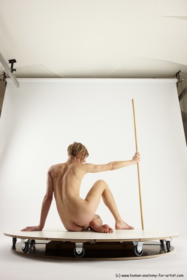 Nude Fighting with spear Man White Underweight Medium Brown Multi angles poses Realistic