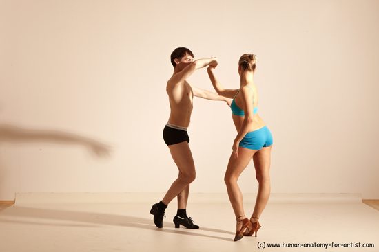 Underwear Woman - Man White Slim Short Brown Dancing Dynamic poses Academic