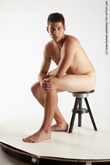 Nude Man White Sitting poses - simple Average Short Brown Sitting poses - ALL Realistic