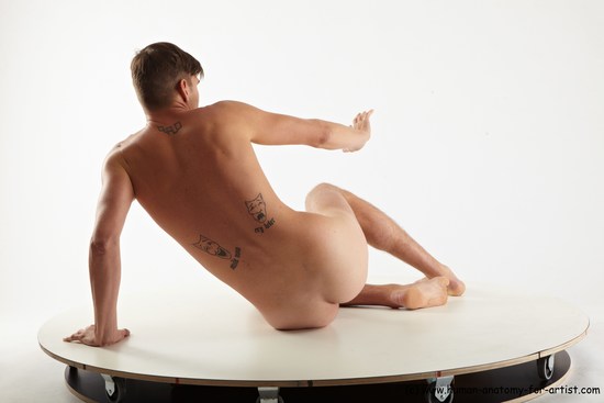 Nude Man White Sitting poses - simple Slim Short Brown Sitting poses - ALL Realistic