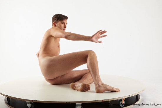 Nude Man White Sitting poses - simple Slim Short Brown Sitting poses - ALL Realistic