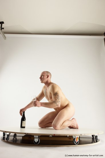 Nude Man White Kneeling poses - ALL Slim Bald Kneeling poses - on both knees Multi angles poses Realistic