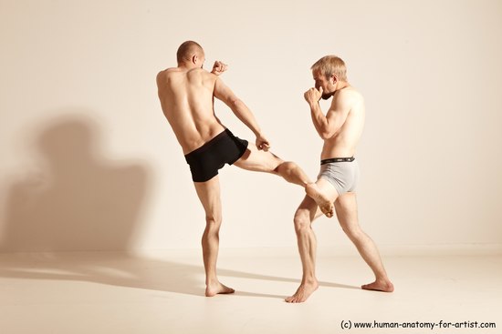 Underwear Martial art Man - Man White Moving poses Slim Short Blond Dynamic poses Academic