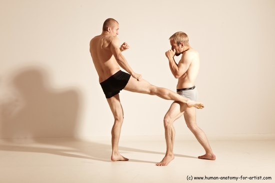 Underwear Martial art Man - Man White Moving poses Slim Short Blond Dynamic poses Academic